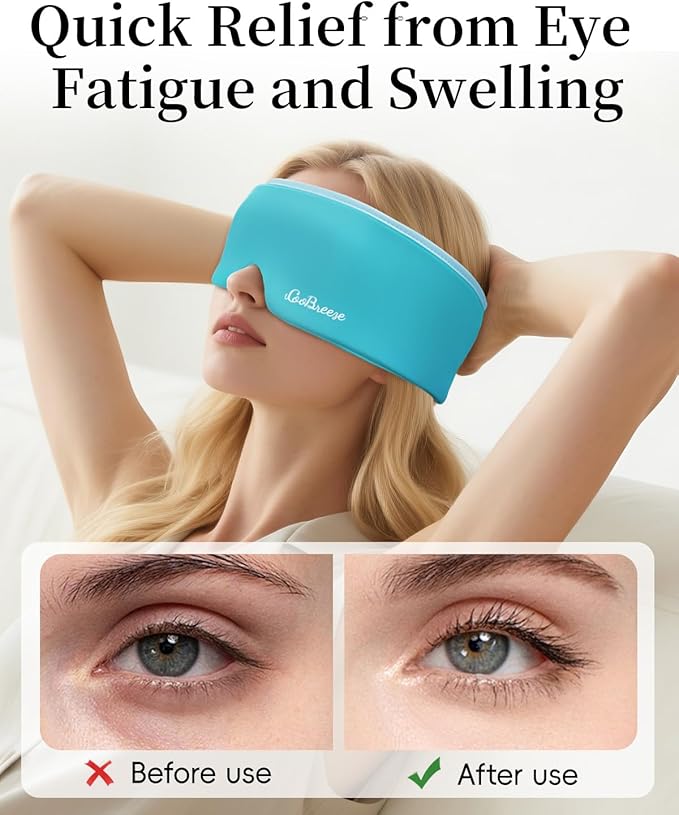 Cooling Eye Mask for Puffy Eyes, Headache and Migraine Relief Gel Eye Mask, for Headache, Puffiness, Eye Strain, Sinusitis & Post-Surgery Care – Large Soft Reusable Cold Eye Compress (Pale Blue) - Bloomnest