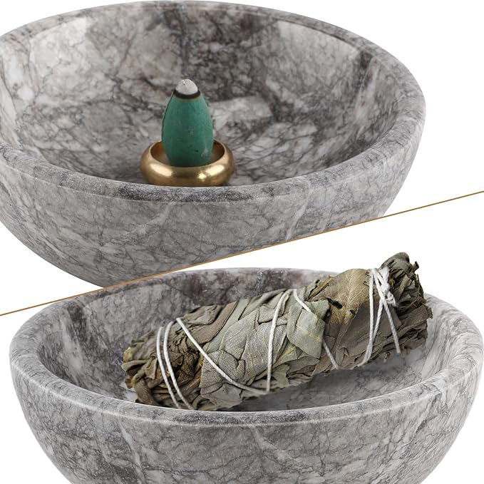 Koville Moroccan Natural Marble Incense Holder, Incense Holders for Sticks, Sturdy Incense Burner Ash Catcher, Ideal for Meditation, Relaxing, Easy to Clean(Gris Lido) - Bloomnest