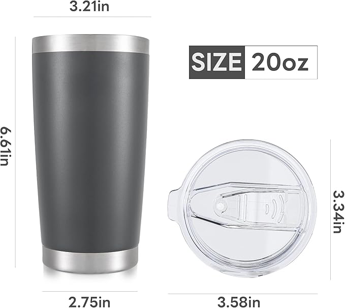 20 oz Tumbler with Lid Stainless Steel Insulated Tumblers Bulk Double Wall Vacuum Cups Powder Coated Travel Mug Keep Drink Cold and Hot, Grey, 8 Pack - Bloomnest
