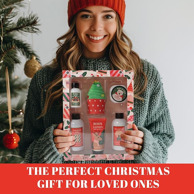 Christmas Bath and Body Gift Set for Women - Holiday Stocking Stuffers With Body Butter, Shower Gel, Lotion, Shampoo, Bubble Bath, Mini Towel - Birthday Gifts - Bloomnest