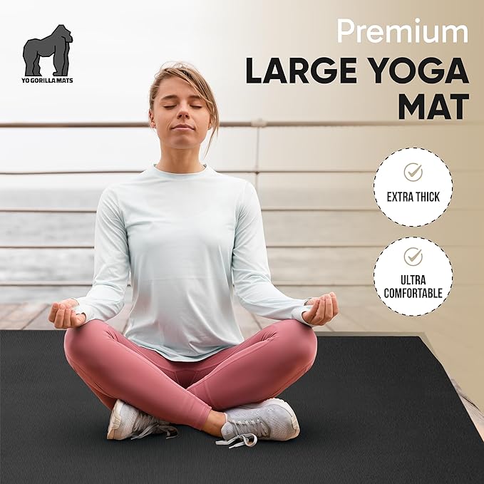 Gorilla Mats Premium Extra Large Yoga Mat – 9' x 6' x 8mm Extra Thick & Ultra Comfortable, Non-Slip Barefoot Exercise Mat – Works Great on Any Floor for Stretching, Cardio or Home Workouts - Bloomnest