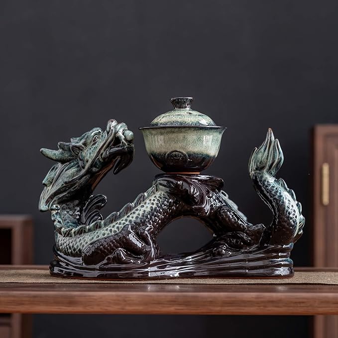 Ceramic Teapot with Infuser Semi Automatic Tea Set Magic Teapot with 8 cups Gradient Color (Gradient Dragon- A) - Bloomnest