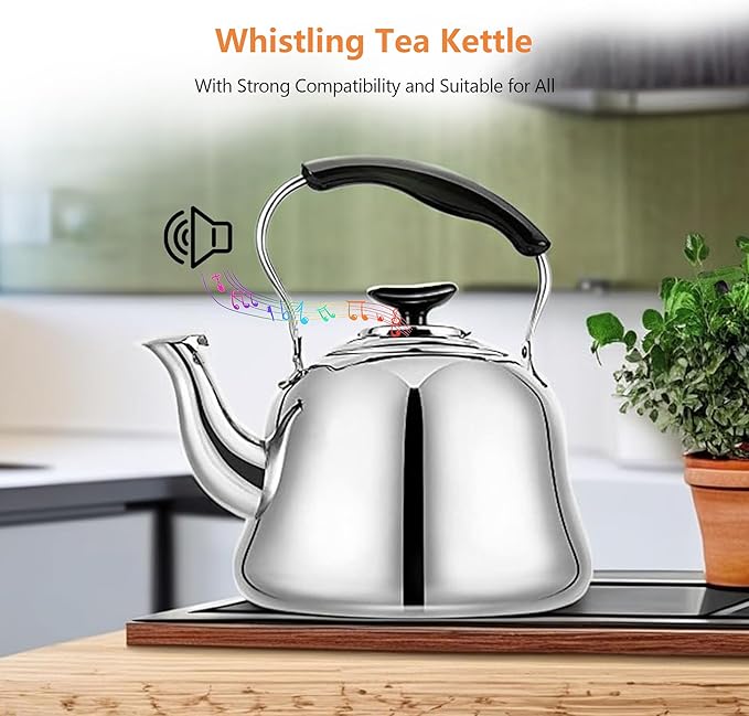2L Whistling Stovetop Tea Kettle - Food Grade Stainless Steel Teapot with Fast Boil, Wide Mouth, Anti-Scalding Handle, Ideal for Stove Top – Perfect for Tea, Coffee & Hot Water - Bloomnest