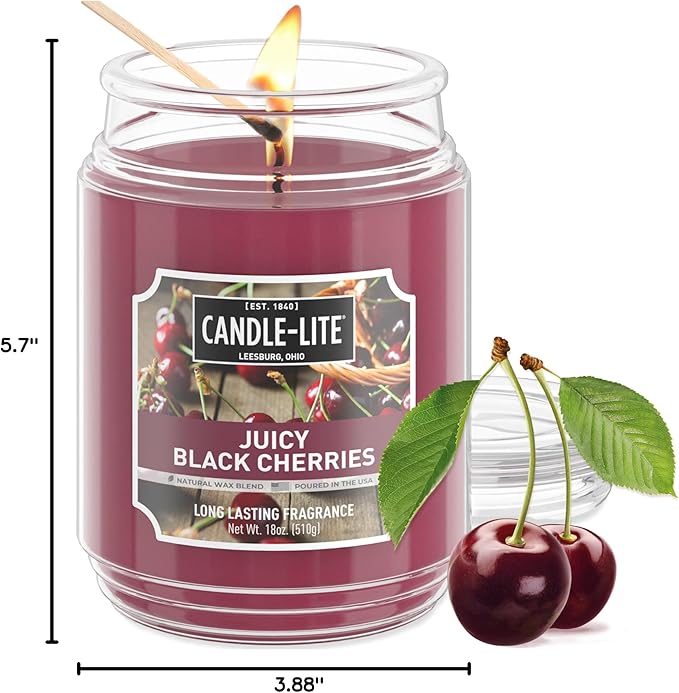 Candle-lite Scented Candles, Juicy Black Cherries, 18 oz Jar, Proudly Poured in The USA, Aromatherapy Candle, Single-Wick with 110 Hours of Burn Time, Perfect for Creating an Inviting Ambiance - Bloomnest