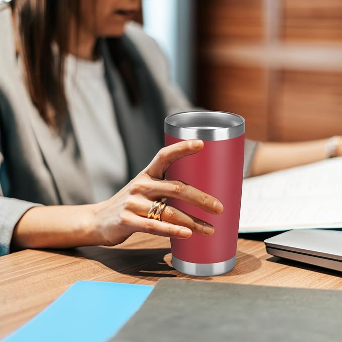 20 oz Tumbler Stainless Steel Tumblers Bulk with Lid Double Wall Insulated Coffee Tumbler Cups for Hot & Cold Drinks Powder Coated Travel Coffee Tumbler Mug Metal (Red, 6 pack) - Bloomnest