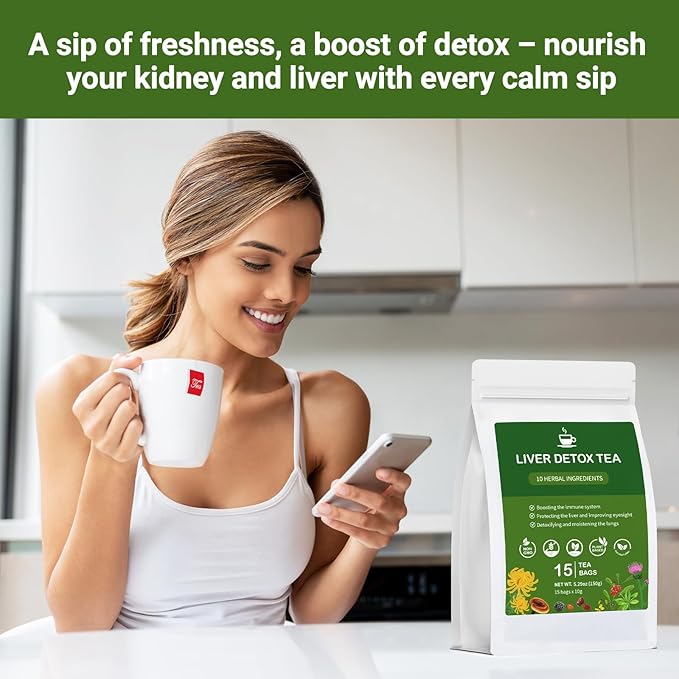 Liver Detox Tea, Chinese Kidney and Liver Cleanse Detox Herbal Tea Support Kidney Healthy Function with 11 Precious Ingredients Formula (15 Bags/1 Pack) - Bloomnest