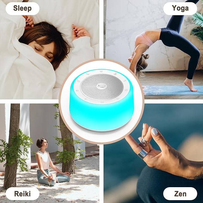 Kipcush Tibetan Singing Bowls Sound Machine - 11 Different Sized Sound Bowls with Night Light for Yoga, Meditation, Mindfulness, Healing, Chakra Healing and Stress Relief, Timer, Plug in - Bloomnest