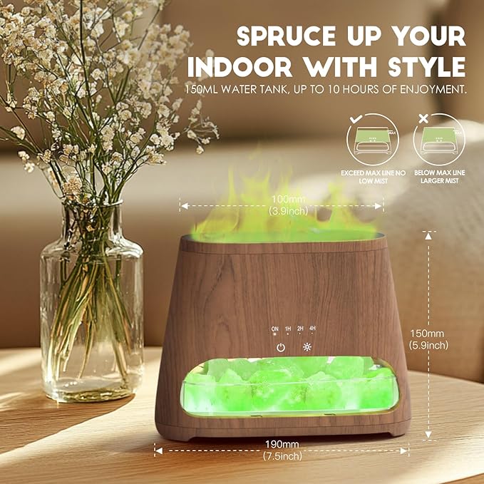 SALKING Colorful Flame Fire Diffuser Humidifier, Himalayan Salt Lamp, 7 Colors Changing Oil Diffuser, Ultra-Quiet Essential Oils Aromatherapy Diffusers for Large Room, Bedroom,150ml (Dark) - Bloomnest