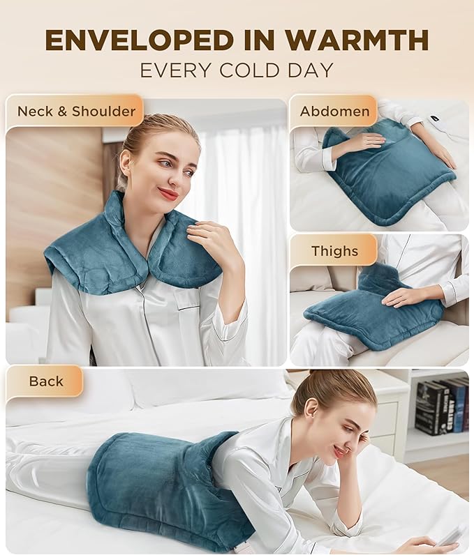 Graphene-Infused Heating Pad 3X Deeper Pain Relief, Weighted Instant Heating Pads for Neck and Shoulders, Heated Wrap w/ 6 Heat Options 4 Auto-Off Timer, Gifts for Mom Women Christmas Birthday - Bloomnest