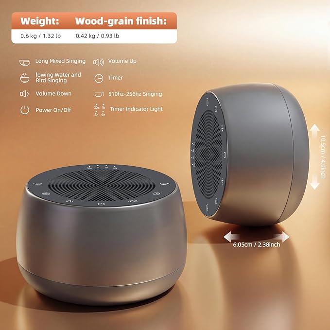 Electronic Tibetan Singing Bowl,Frequency Generator for Meditation,Yoga,Chakra Healing,256HZ-432HZ-528HZ 9 Healing Sound Bowls,4 Timer and Luminous Button,Reiki,Stress Relief Gift Grey Bloomnest