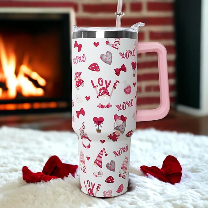 Ceovfoi Gnome Love 40 Oz Valentine Tumbler With Handle, Valentine's Gifts for Wife, Girlfriend, Bride - Bloomnest