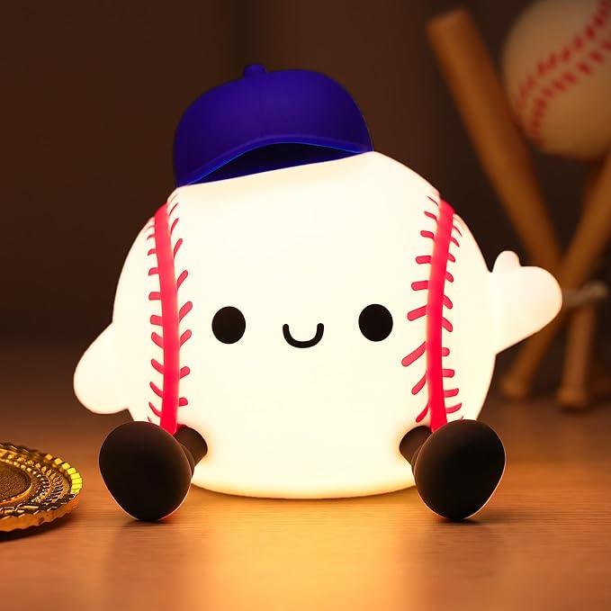 Attivilife Baseball Night Light, Baseball Gifts for Boys, Soft Silicone Nursery Bedroom Bedside Decor Dimmable Rechargeable LED Touch Lamp, Baby Kid Teen Sport Lover Athlete Birthday Christmas Gifts - Bloomnest