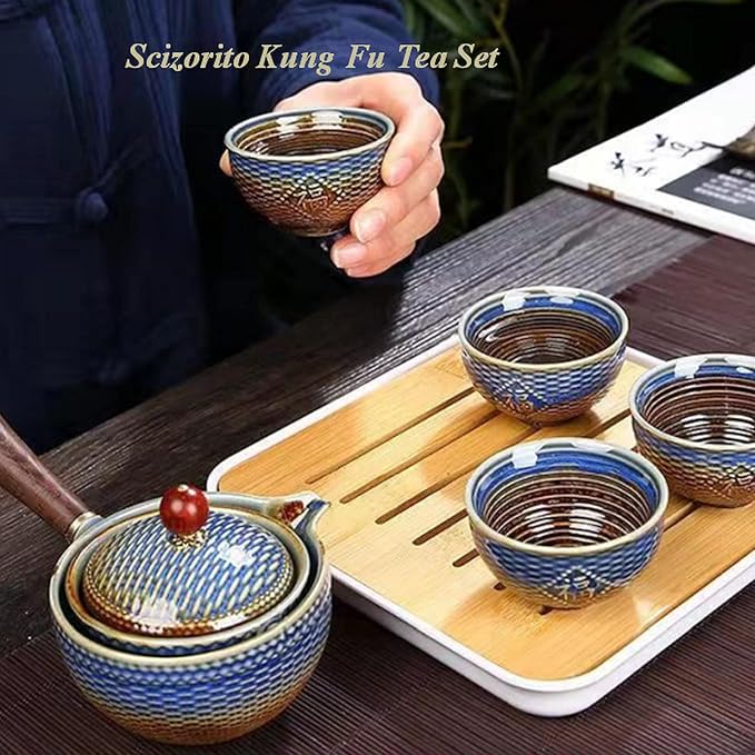 Ceramic Portable Travel Tea Set, Chinese Kungfu Tea Set with 360 Rotation Teapot and Infuser, 4 Tea Cups, Tea Tray And Travel Bag (Purple) - Bloomnest