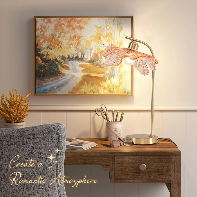 Mid Century Modern Table lamp 2 Pack Gold Table Lamps with Touch Switch Amber Glass Tall Table lamp Bedside Desk lamp nightstand lamp Small Table lamp for Bedroom Living Room Office - Bloomnest