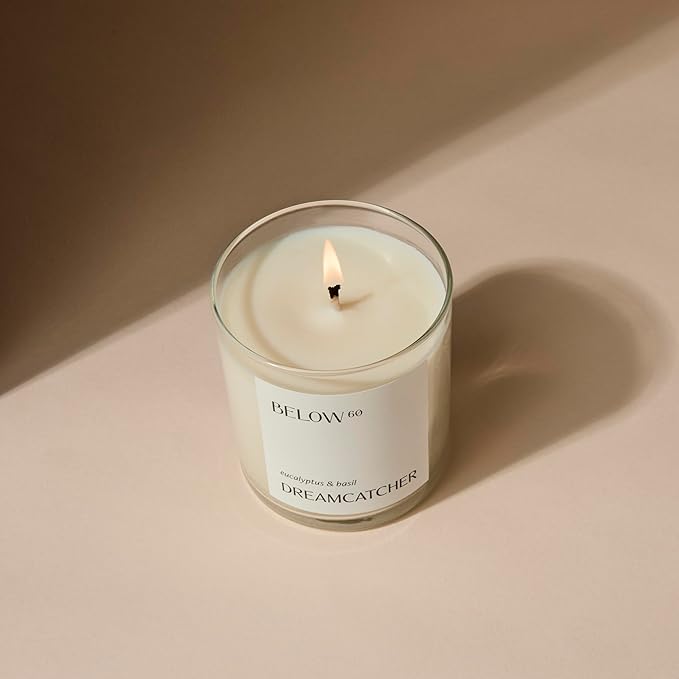 Below 60 Scented Candle – Dreamcatcher – Essential Oil-Based Fragrance – Hand-Made with Paraffin-Free Soy Wax – 100% Cotton Wick – 50 hr Burn Time - Founded by Hilary Duff – Eucalyptus & Basil (10oz) - Bloomnest