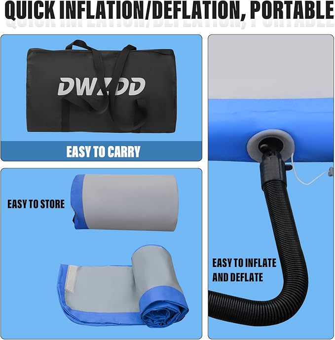 Dwzdd Gymnastics Air Mat 10ft/13ft/16ft/20ft Tumbling Mat Inflatable Gymnastics Tumble Track for Home/Gym/Training/Cheerleading/Water with Electric Pump