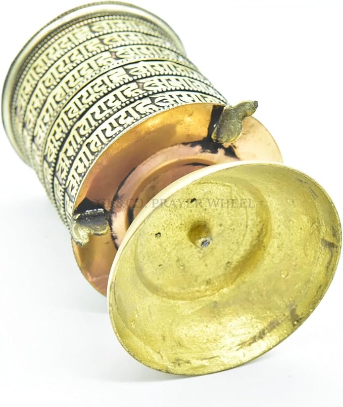 8 Inch Table Top Copper Brass Tibetan Buddhist 6 Line Matra Om mani padme hum Symbols Prayer Wheel - Bloomnest