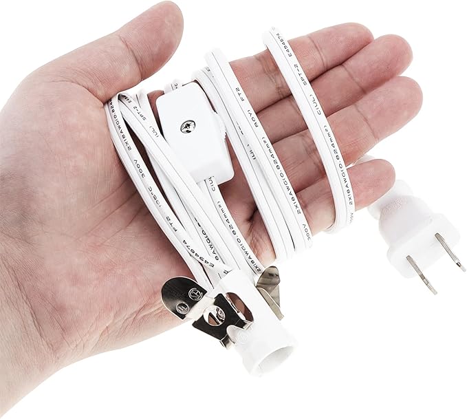 RTNLIT Salt Lamp Cord Replacement, Night Light Cord with E12 Light Bulb Socket Rotary Switch Plug for Christmas Village Accessories, Blow Mold Light Kit, Halloween Pumpkin Lights(White, 4.9 feet)