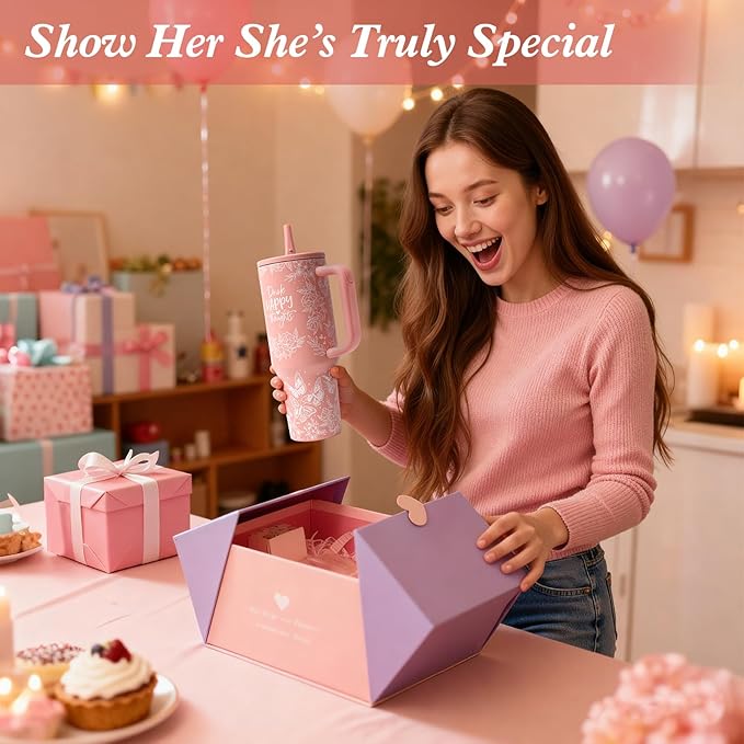 Birthday Gifts for Women, 10PCS Relaxing Self-Care Gift Basket with Flannel Blanket, 40 oz Tumbler, and Tote Bag – Get Well Soon Gift for Mom, Wife, Sister, Friends