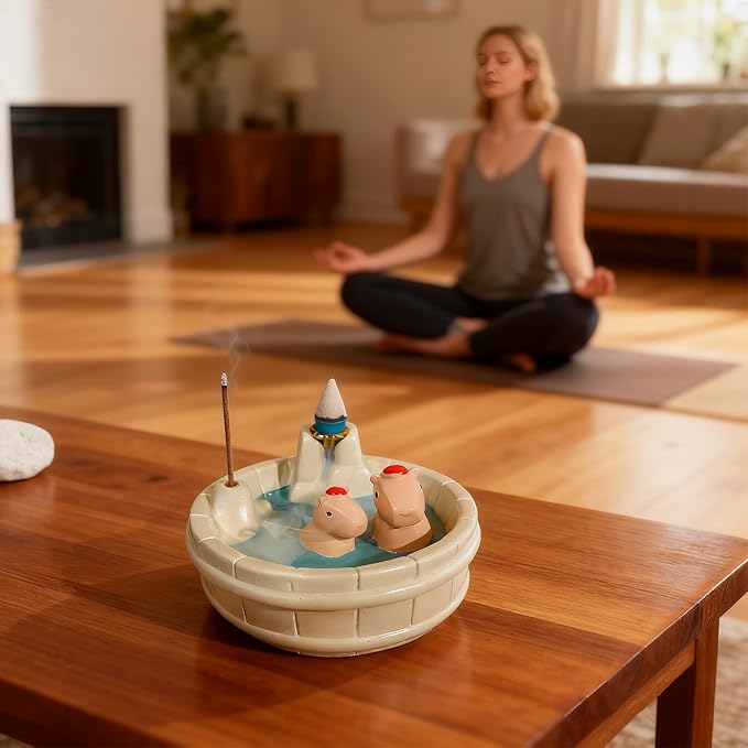 White Capybara Backflow Incense Holder - Adorable Unique Design with Waterfall Effect for Relaxation & Aromatherapy | Perfect for Energy Cleansing,Yoga,Meditation,Zen Spaces, and Altar Decor - Bloomnest