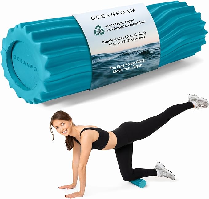 Oceanfoam Tidal Roller - Miami Blue - Muscle Massage Foam Roller for Back Pain & Stretching - Firm and Ergonomic Wide Wave Textured - Yoga, Athletics, & Wellness - Full Size, 20" x 5" - Bloomnest