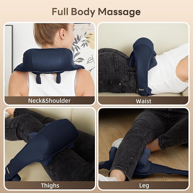 Neck Massager with Heat for Pain Relief Deep Tissue,6D Shiatsu Kneading Massage,Cordless Rechargeable for Neck,Shoulder,Gifts for Mom/Dad(PU-Dark Blue) - Bloomnest
