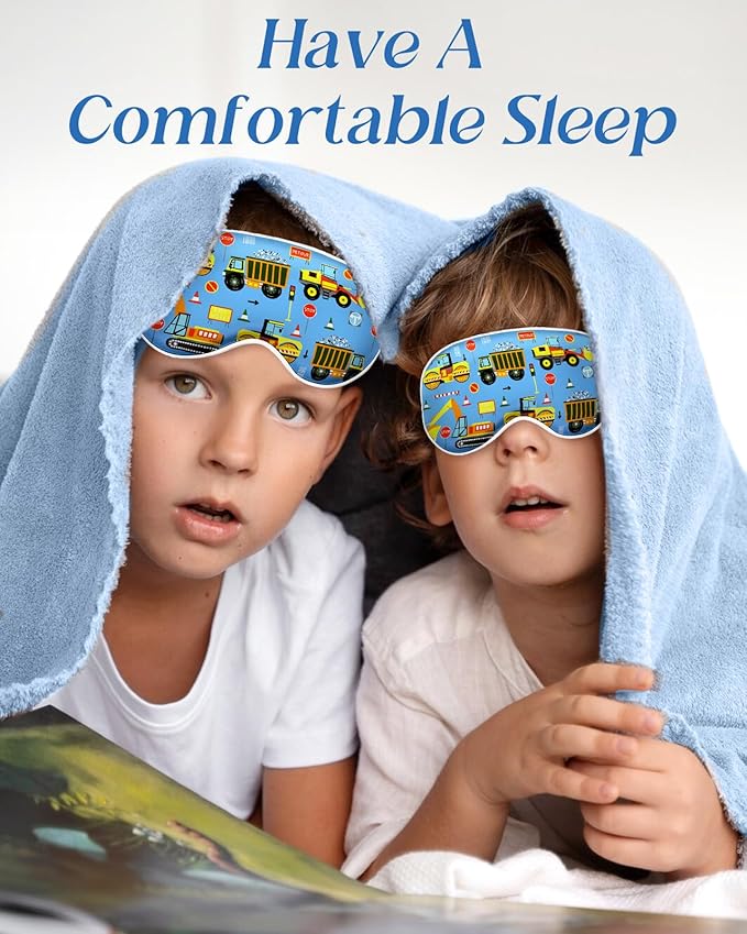 Sleep Mask for Kids - Cute Kawaii Cartoon Silk Sleeping Mask with Adjustable Strap Soft Smooth Light Eye Mask for Sleeping Silk Kids Eye Cover for Boys Girls Teens, BU Work Truck - Bloomnest
