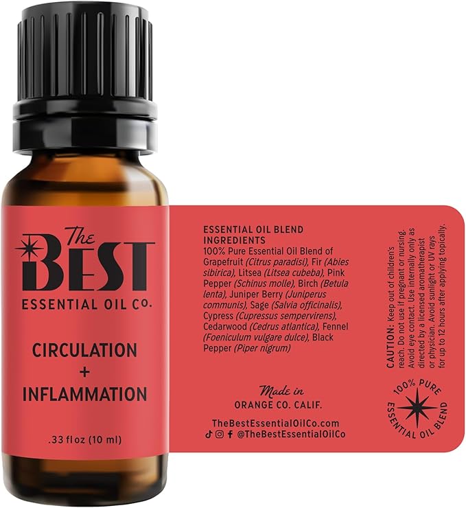 The Best Circulation + Inflammation Essential Oil Blend- Premium Grade- 100% Pure & Natural for Aromatherapy, Diffuser, Spa, Massage, Air Freshener- 10 ml (.33 fl oz) - Bloomnest