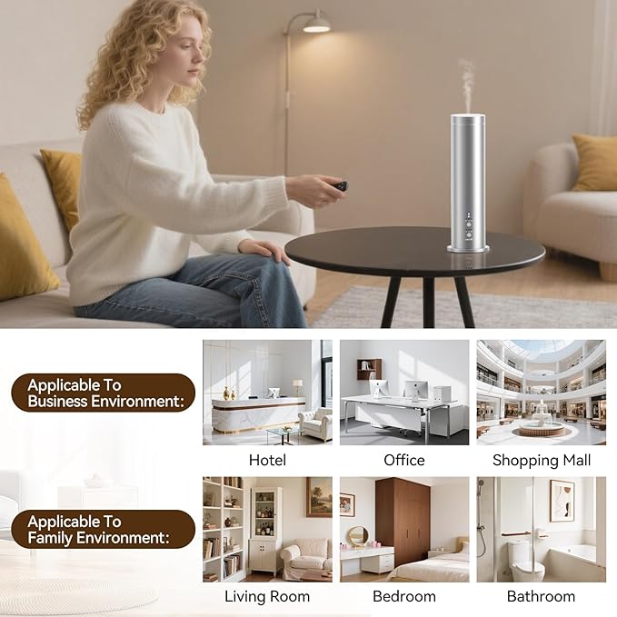 Waterless Essential Oil Diffuser with Bluetooth - 100ml Cold Air Scent Diffuser, 6 Aromatherapy Oils & Remote Control - Portable Aromatherapy Diffuser for Home, Office & Spa - Silver - Bloomnest