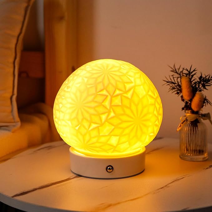 JHY DESIGN Ceramic Spherical Decorative lamp 6.5" H Rechargeable Table Lamp Dimmable Touch Control Desk lamp for Home Bedroom Living Room Outdoors(Snowflake) - Bloomnest