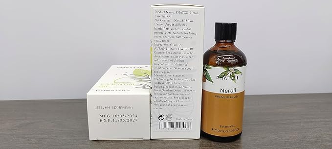 Neroli 3.38fl.oz Essential Oil, PHATOIL Pure Aromatherapy Oils for Diffuser, Humidifier, Perfect for DIY Soap, Candle, Bath Bombs Making(100ml) - Bloomnest
