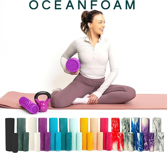 Oceanfoam Ripple Travel Foam Roller (11" x 3.35") Firm Mini Foam Roller for Physical Therapy, Deep Tissue Massage, Back Pain - High Density, Ergonomic Wave Textured - Yoga, Pilates, Exercise (Magenta) - Bloomnest