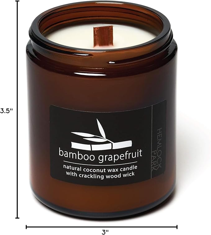 Hemlock Park Crackling Wood Wick Candle Handcrafted with Natural Coconut Wax (Standard 8 oz, Bamboo Grapefruit) - Bloomnest