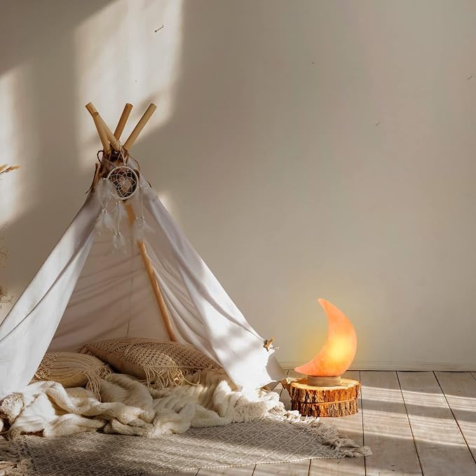 d'aplomb 100% Authentic Natural Himalayan Salt Lamp;Hand Carved Moon Pink Crystal Rock Salt from Himalayan Mountains; Dimmer Cord; 5 lbs