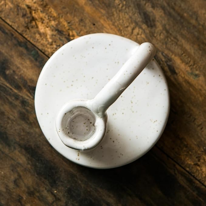Candle Holder, Ceramic Candle Holder, Christamas Candlestick Holder, for Taper Candles, Vintage Home Decor - White Taper Holder with Handle and Spots - Rustic Style - Bloomnest