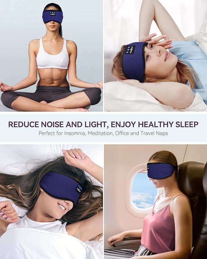 MUSICOZY Sleep Headphones Bluetooth 5.4 Headband Breathable Sleeping Headphones, Wireless Music Eye Mask Earbuds Earphones for Side Sleepers Men Women Air Travel Cool Tech Gadget Gifts - Bloomnest
