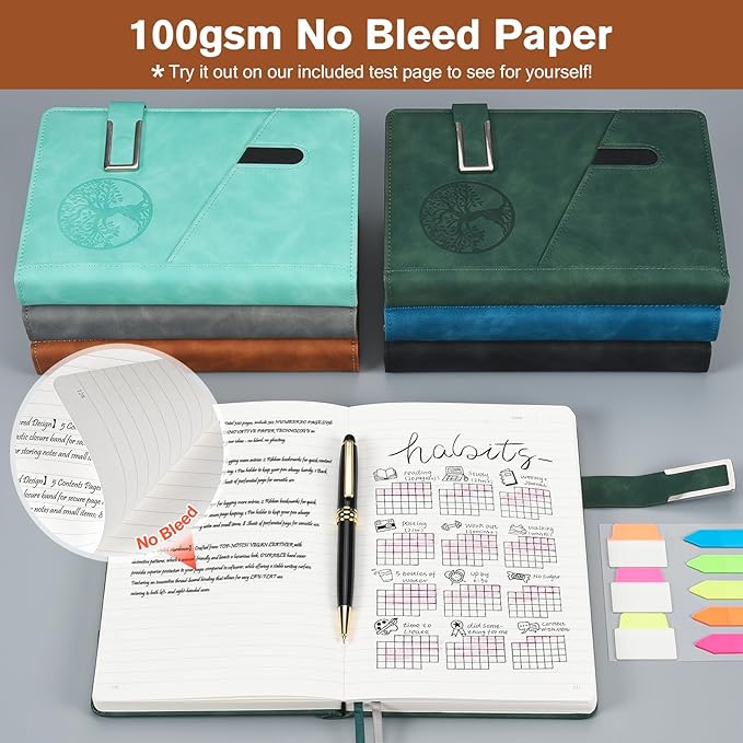 Lined Notebook Journal for Men Women, 365 Pages Numbered College Ruled Notebook, Hardcover Leather Journal with Pen & Gift Box, Thick Daily Diary, Professional Notebooks for Work, School, Business, A5 - Bloomnest