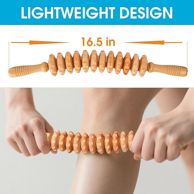 Wood Massage Roller for Waist Thigh Back, Wood Therapy Massage Tools, Cellulite Roller,Fascia Blaster, for Lymphatic Drainage,Blood Circulation,Stress and Pain Relief (Curved) - Bloomnest