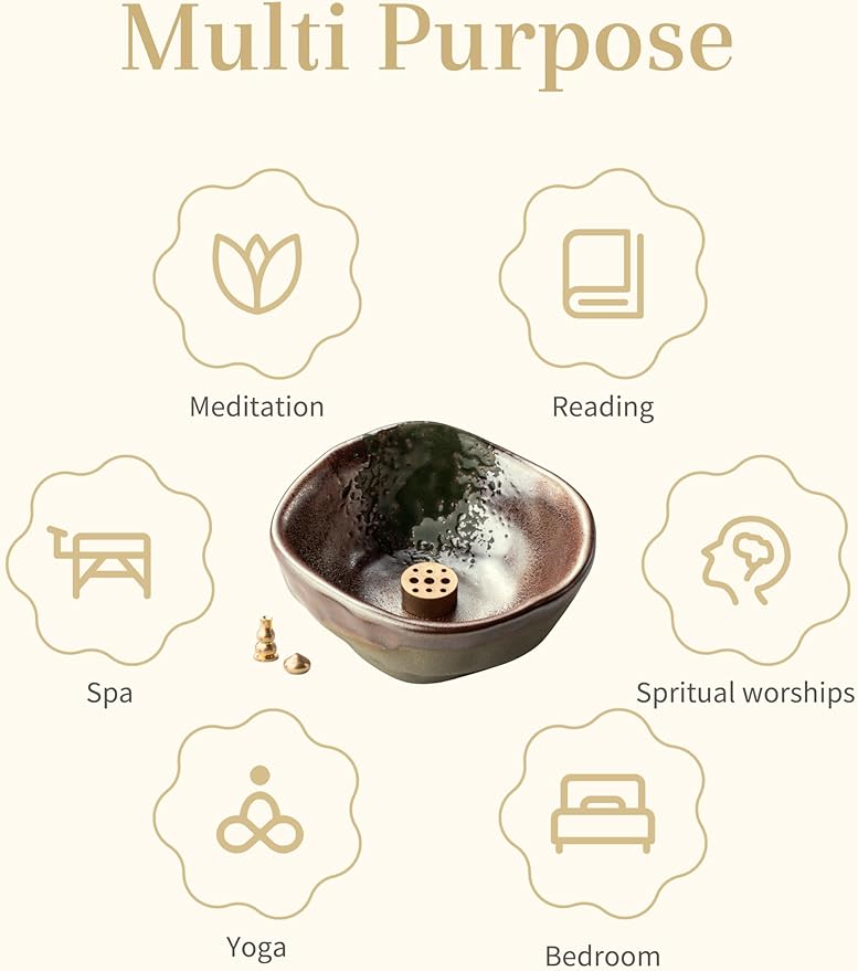 4 in 1 Incense Holder with 3 Different Incense Sockets, 4.25 Inch Incense Burner, Unique Round Shape Incense Holder for Sticks, Ceramic Incense Stick Holder for Meditation, Yoga, Rose Gold - Bloomnest
