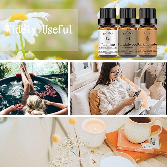 yethious Jasmine Chamomile Sandalwood Essential Oil Set Organic 100% Pure 3 Pack Chamomile Essential Oils for Aromatherapy & Diffuser - Bloomnest