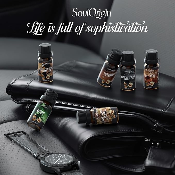 Gentleman Fragrance Oils Set, Essential Oil for Diffuser, Diffuser Oil, Use for Soap Candle Making, Sandalwood, Cedar, Rum, Leather, Smoky Oud, and Frankincense & Myrrh - Bloomnest