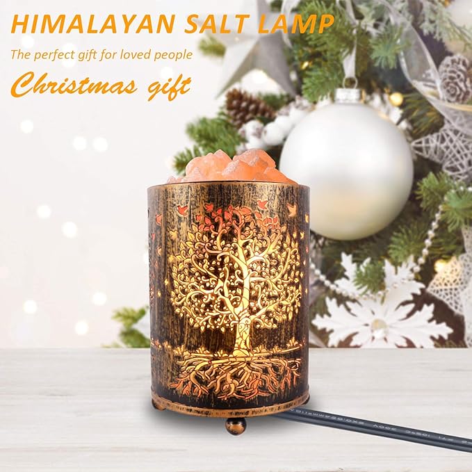 Salt Lamps Night Light, Himalayan Salt Rock Lamp with Dimmer Switch, Tree of Life Salt Basket Lamp, Retro Decor Salt Crystal Desk Light with 15W Replacement Bulbs - Bloomnest