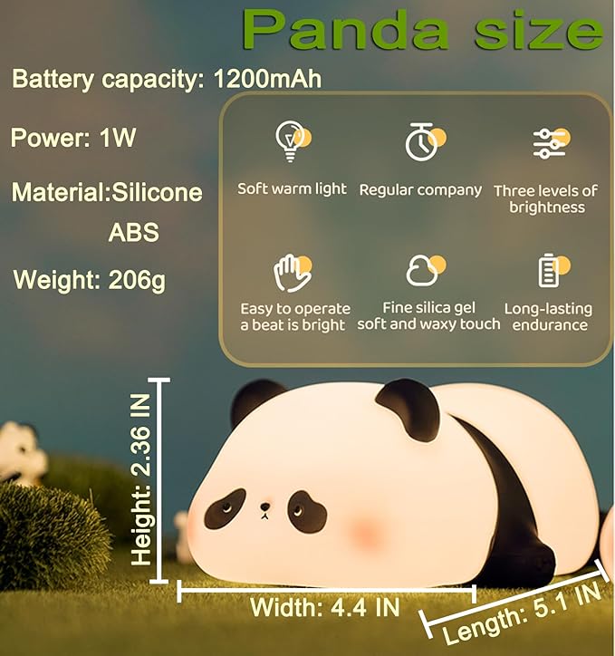 DREAMING MY DREAM Cute Panda Night Light, LED Squishy Novelty Animal Night Lamp, 3 Level Dimmable Nursery Nightlight for Breastfeeding Toddler Baby Kids Decor, Cool Gifts Kids (Panda Pangda) - Bloomnest