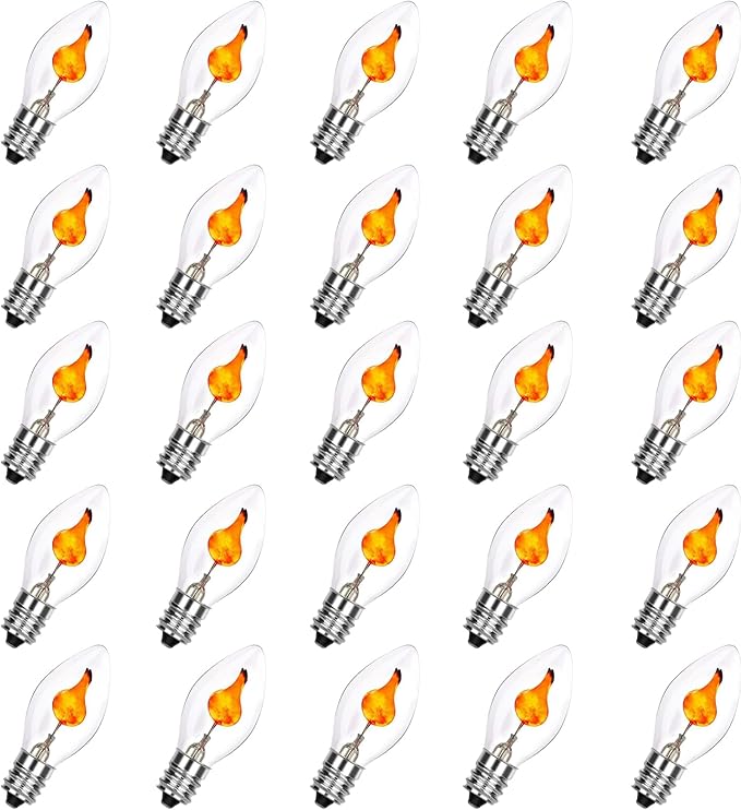 25 Pack C7 Christmas Flickering Flame Light Bulbs, 1W Clear Flicker Flame Candles Light Bulbs, E12 Candelabra Replacement Light Bulb for Christmas Electric Window Candles Chandelier Night Light - Bloomnest