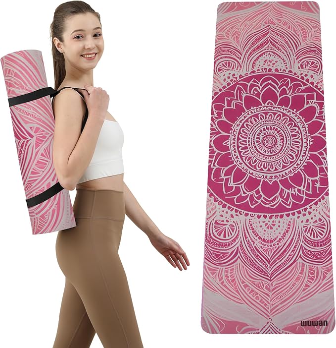 Yoga Mat Non-Slip Extra Thick 72"x32/24" Extra Wide Fitness Exercise Mat TPE Material High Elastic Hot Yoga Mat for Women Yoga Pilates Home Floor Workout (Cow Coffee)