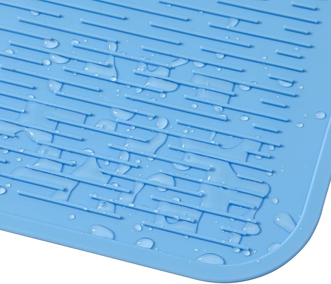 Silicone Dish Drying Mat for Multiple Usage,Easy clean,Eco-friendly,Heat-resistant Silicone Mat for Kitchen Counter or Sink,Refrigerator or Drawer Liner Light Blue 4XL 32 inches x 18 inches - Bloomnest