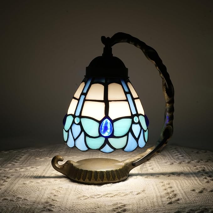Blue Butterfly Tiffany Lamp Small Stained Glass Accent Night Light Retro Unique Nightstand Light Mini Bedside Table Lamp for Home Decor Bedroom Living Room Boys Girls Christmas Gifts - Bloomnest