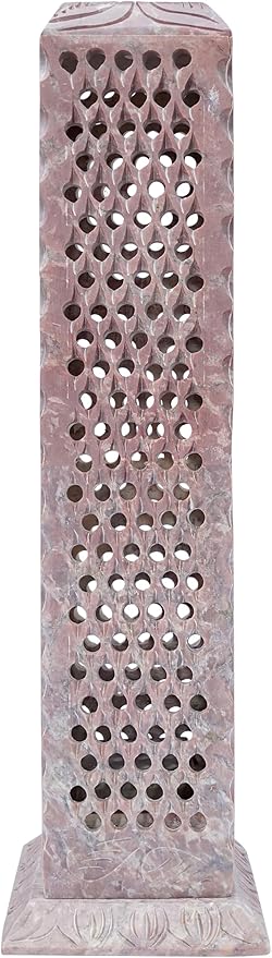 Crocon Handmade Incense Tower Candle Stick Holder Soapstone Leaf Design Tea Light Tower Burner | Candles Stand |Office Decor Room Fragrance Decorative Kitchen Home Spa Great Gift Set - 11X3X3 Inch