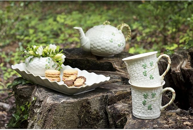 Belleek Classic Shamrock Fine Parian China Tea Pot - 35 oz Irish Handmade Loose Leaf Teapot - Microwave Safe Ceramic Tea Pot - Porcelain Teapot for Tea Service, Decorative Teapots & Coffee Servers - Bloomnest