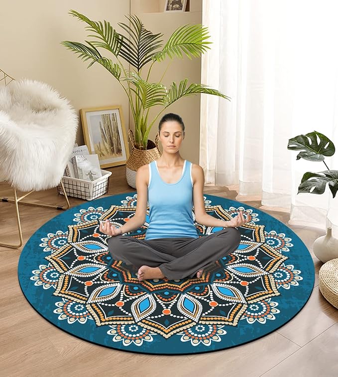 Round Meditation Pilates Yoga Mat Luxury Suede Large Yoga Mat Natural Rubber Non-Slip Base is ery Suitable for Meditation, Stretching, Yoga Environmental Protection, Fitness Exercise, Home and Outdoor. 140CM Diameter - Bloomnest